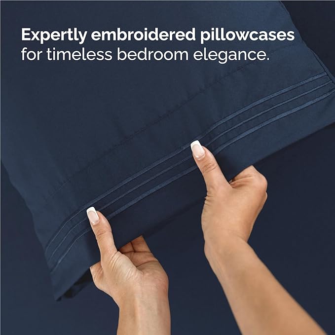 Full Size 4 Piece Sheet Set - Comfy Breathable & Cooling Bed Sheets Set - Hotel Luxury Bedding for Women, Men, Kids, Teens, Boys & Girls - Deep Pockets, Ultra-Soft, Wrinkle Free - Oeko-Tex - Navy Blue