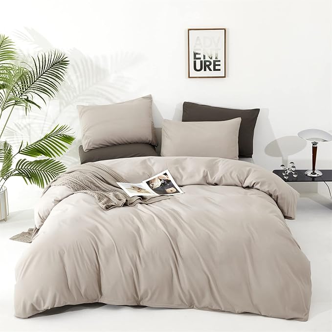 KAREVER Light Khaki Comforter Set Cal King Size Oatmeal Color Bedding Women 3 Pieces Champagne California King Bed Blanket Set