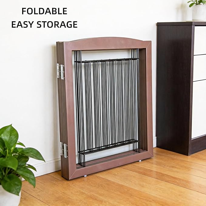 ZJSF Freestanding Foldable Dog Gate for House Extra Wide Wooden Indoor Puppy Gate Stairs Doorways Pet Gate Tall Dog Fence 2 Panels Fence Brown