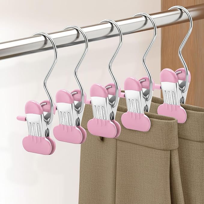 40 Pack Leggings Hangers for Closet Wide Clips, Metal Pants Hangers with Clips, Non-Slip Skirt Boot Skirt Jeans Hanger, Stackable Closet Organizer Space Saving Pink