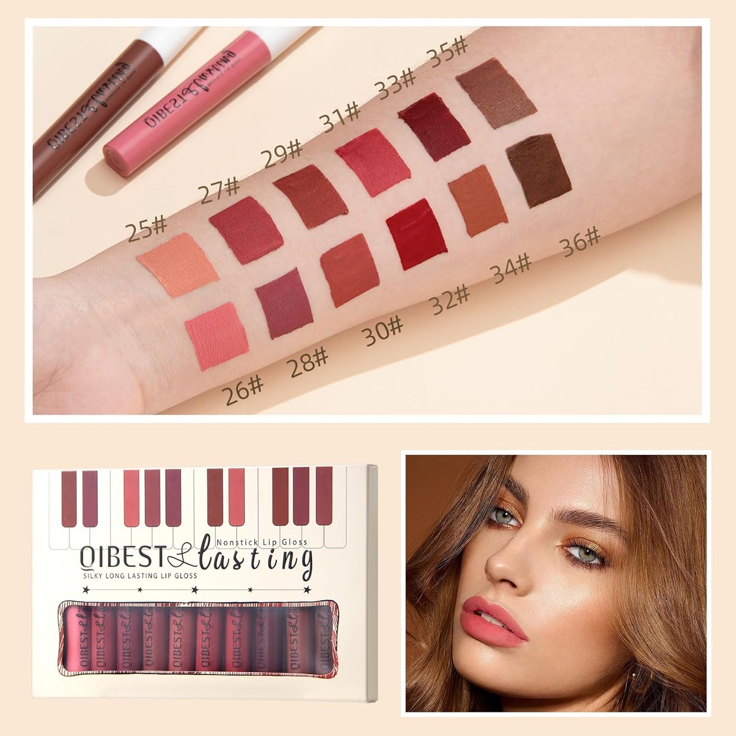 12Pcs Matte Liquid Lipstick Set for Girls & Women, 24 Hours Long Lasting Waterproof Nude & Dark Red Lip Gloss Makeup Kits, Velvet Non-Stick Cup Mate Duracion 24 Horas Originales Lip Stains (Set 01, 1)
