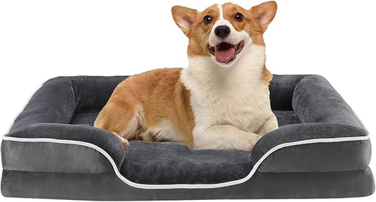 Sweetcrispy Orthopedic Dog Bed, Large Memory Foam Puppy Cat Bed with Washable Waterproof Removable Cover & Non-Slip Bottom for Pet Calming Sleeping (35"x25", Gery)
