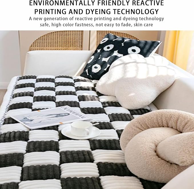 FunnyFuzzy Cream-Coloured Plaid Square Pet Mat Bed Couch Cover, Winter Thickened Dog Bed Cover Pet Blanket Sofa Couch Furniture Protector for Kids Dog Cat(Size:27.6 * 70.9 in,Color:Black)