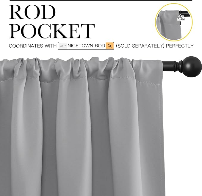 NICETOWN Silver Grey Blackout Curtains