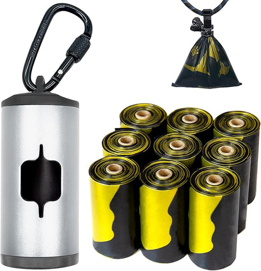 Metal Dog Poop Bag Holder w/Leash Clip|Durable Scratch-Resistant Aluminum|135 Bags+3 Accessories（Silver）