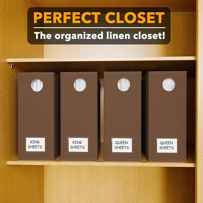SpaceAid 4 Pack Bed Sheet Organizers and Storage, Foldable Sheet Organizer for Linen Closet, Sheets Set Folder Keeper with Window XL (Queen & King Size) Bedding Container (Brown, 4 Pack)