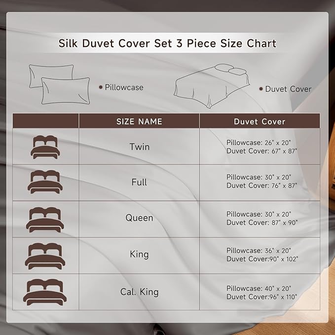 THXSILK 100% Pure Mulberry Silk Duvet Cover Set 3 Piece, 6A+ Grade Luxury Soft Bedding Silk Sheets for Hair and Skin, 1 Pcs Duvet/Quilt/Comforter Cover with 2 Zippered Pillowcases (Charcoal, Full)