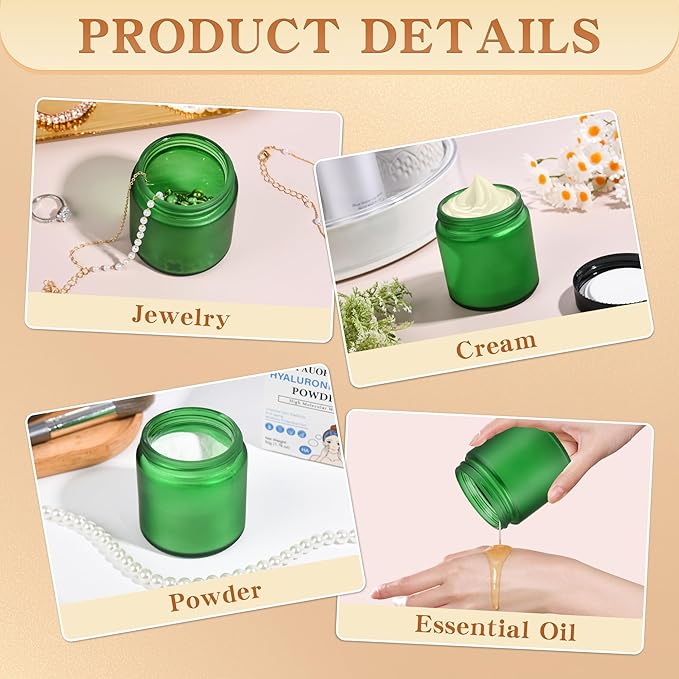 Glass Jars with Lids,Eco-Friendly Cosmetic Containers with Airtight Black Lids & Liners, Multi-Color Options for Cream, Lotion, Body Butter, DIY Skincare Travel Jars (Green Frosted, 4oz)