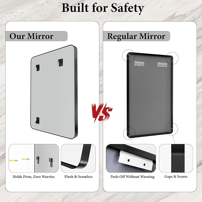 28x32 Inch Black Metal Framed Bathroom Mirror