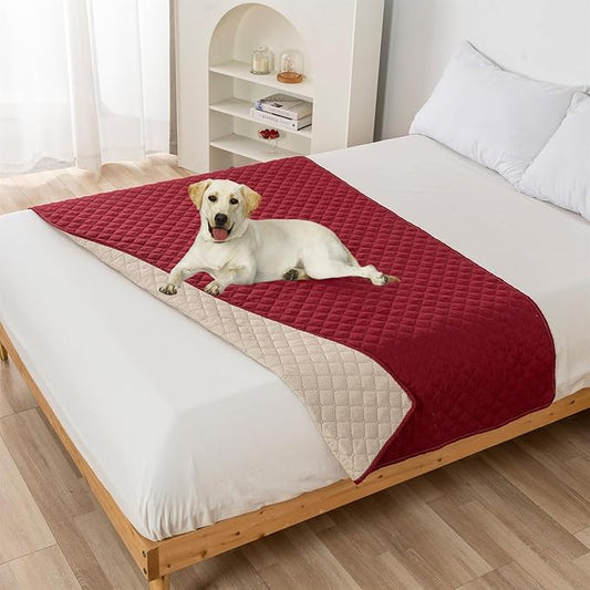GIBZ Water Resistant Dog Bed Blanket Cover Large Anti Slip Pet Furniture Protector Washable Cat Quilted Mat for Couch, Red, 210x260cm
