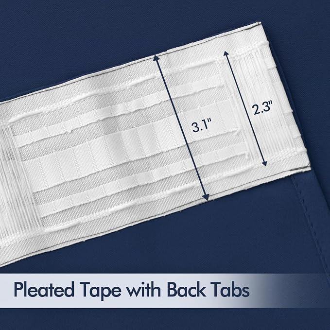 MIULEE Navy Blue Back Tab Blackout Curtains 90 Inches Long 2 Panels Set