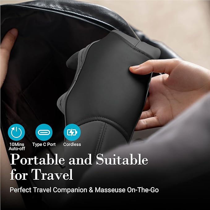 Cordless Neck and Shoulder Massager - Shiatsu Back Massager for Pain Relief Deep Tissue, Electric Rechargeable Cervical Massager with Heat