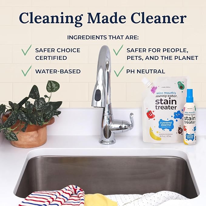 Miss Mouth's Messy Eater Stain Treater - 32oz Refill - Newborn & Baby Essentials - No Dry Cleaning Food, Grease, Coffee Off Laundry, Underwear, Fabric