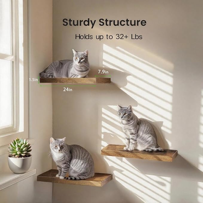 Vervida® 3 Pack Rustic Brown Floating Shelves, Holds Up to 38 Lbs,