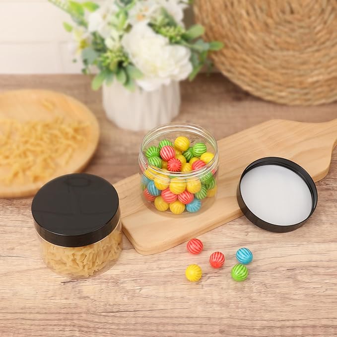 36 Packs 10 OZ Transparent Plastic Jars with black Lids, Body Butter Containers, Cosmetic Containers jars for Kitchen Ingredients, beads, sequins, Lotion, Cream, DIY Crafts and More by KUKLIPJIM.