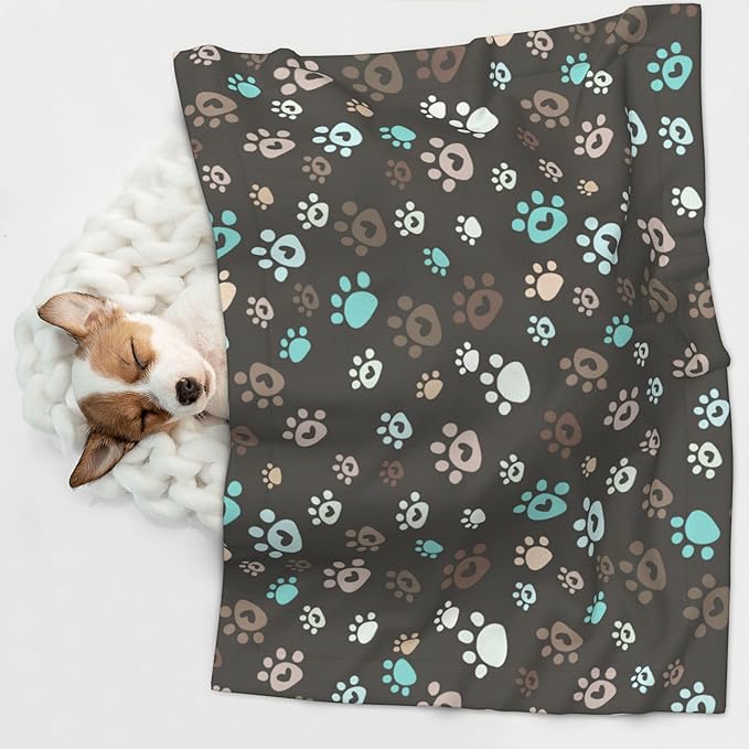 Paw Blanket for Dog Cat - Love Heart Paws Throw Blanket 23x16 Brown Pet Blanket for Couch Sofa Bed