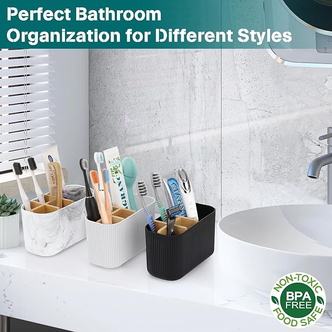 GFWARE Black Toothbrush Holder - Bamboo Toothbrush Holders for Bathrooms Electric Toothbrush Holder Organizer Kids Toothbrush Holders for Bathrooms Countertop
