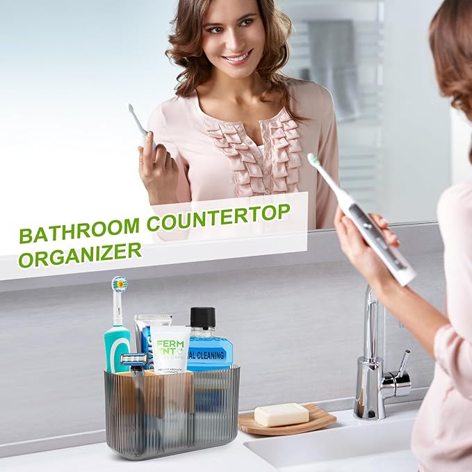 GFWARE Black Bathroom Accessories - 5 Slots Toothbrush Holders for Bathrooms Sink Organizer Countertop Kids Bathroom Storage Caddy Decor