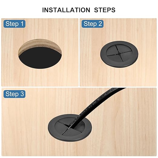 uxcell 2 Pcs Cable Cord Grommet, 1 Inch (25mm) Desk Grommet Flexible Rubber Grommets Wire Hole Cover Pass Through for Office Computer Desk Wire Organizer, Black