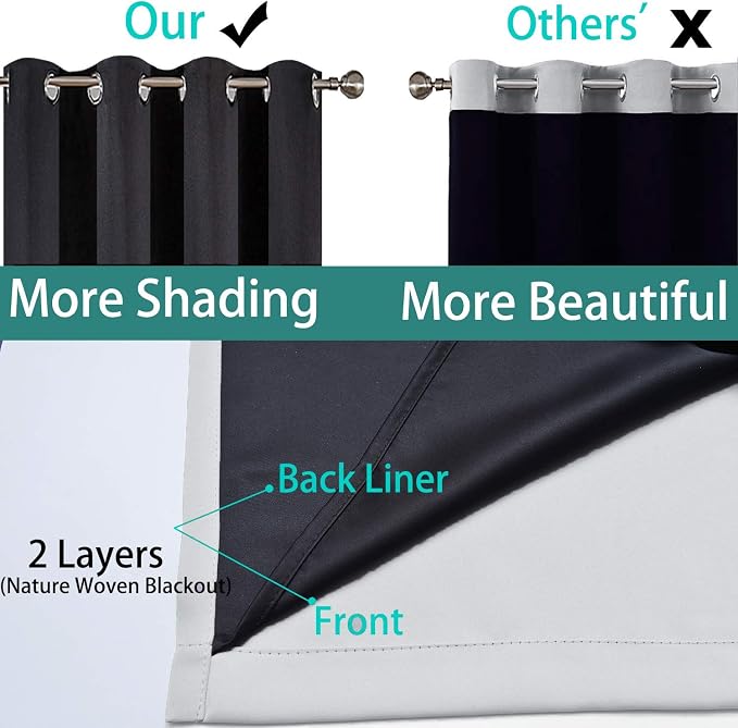 Yakamok 100% Blackout Extra Wide Thermal Insulated Curtains, Total Shade Patio