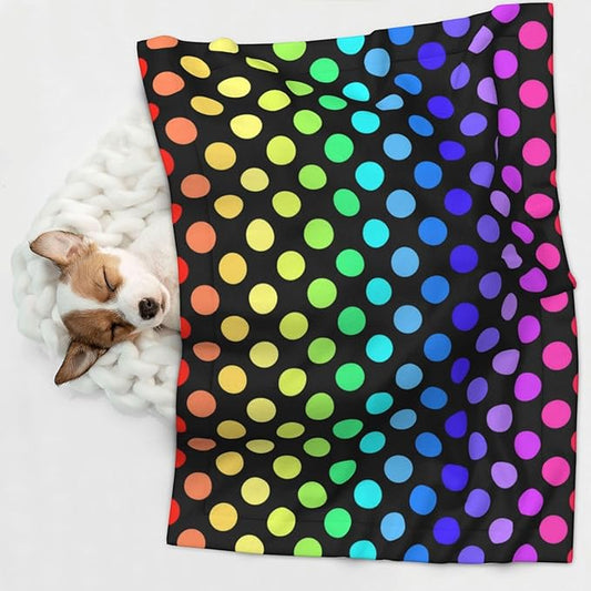 Reversible Pet Blanket for Easy Cleaning Maintenance, Colorful Rainbow Polka Dots, Double Sided Plush Dot Design Means Double Use Between Washes for Convenience