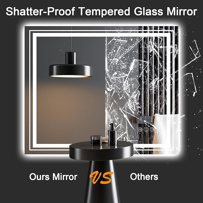 LED Bathroom Mirror, 60"X24" with Front and Backlit, Anti-Fog, Large Bathroom Vanity Mirror for Wall, Memory Function, Stepless Dimmable, Tempered Glass (Horizontal/Vertical)