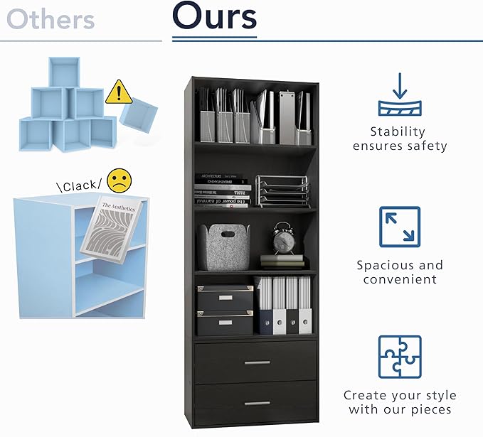 Homes: Inside + Out Apexa 6-Cube Storage Organizer Shelves, Stackable Wood Bookcase Fits Cubby Bins for Organization, Dorm Teen Room Decor & Home Office, Light Blue