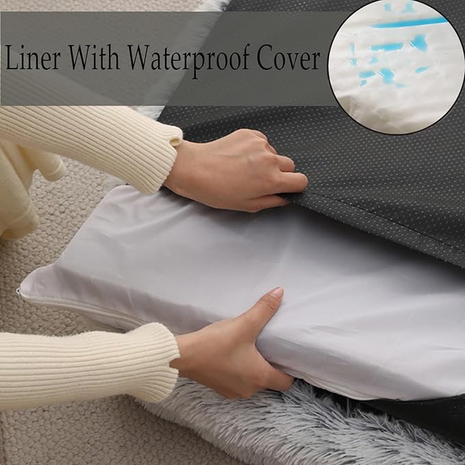 Dog Beds Medium Large Size Dog, Calming Dog Bed with Removable Washable Cover, Waterproof Lining and Nonskid Bottom(Black,L)