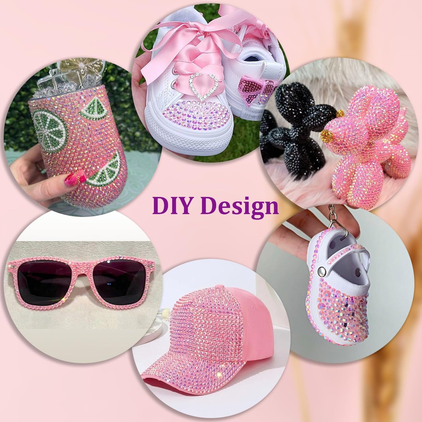 30000Pcs Light Pink AB Rhinestones for Bedazzling with B7000 Jewelry Glue, Bedazzler Kit Flatback Gems, Resin Rhinestones for Crafting Crafts Clothing Shoes Fabric Nail Art Assorted Size 2/3/4/5/6mm
