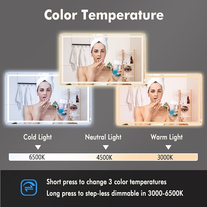 LED Bathroom Wall Mirror 60 x 36 Inch, Frameless Vanity Mirror