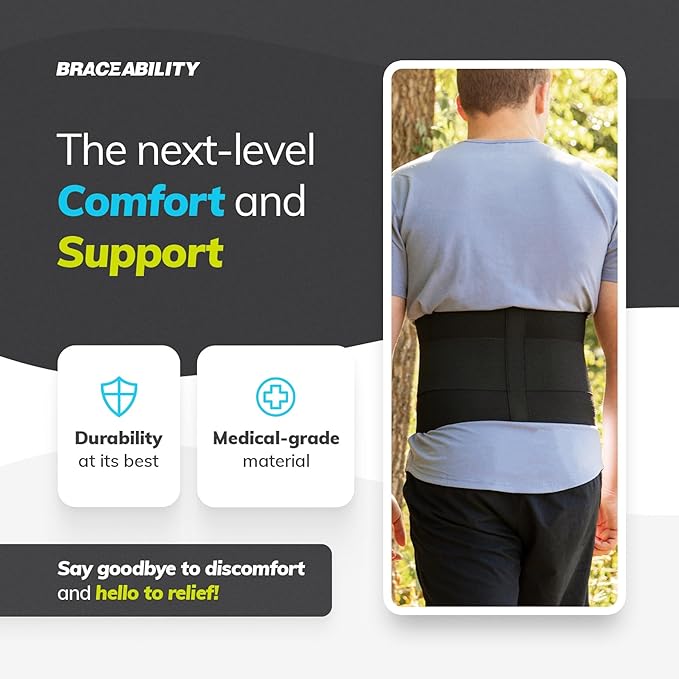 BraceAbility Plus Size Low Back Brace - Compression Lower Back Support Belt for Sciatica, Heavy Lifting at Work, Herniated Disc, Workouts, Sleeping, Lumbar Support, Back Pain in Women and Men (4XL)