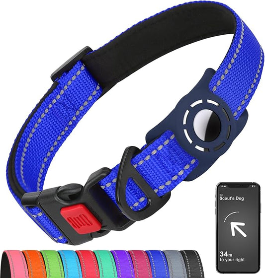 Airtag Dog Collar with AirTag Holder for Small Dogs, Reflective, Soft Padded & Safety Locking Buckle, Nylon Pet Collars Adjustable for All Breeds, NavyBlue,S