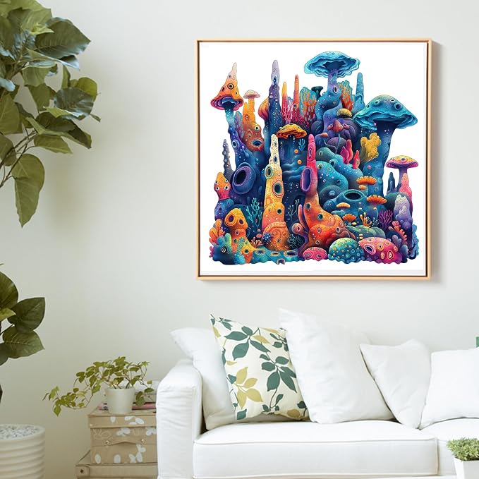 Qiuenisray Wooden Puzzles for Adults 500 Pieces, Coral Ocean Jigsaw Puzzles | FSC Certified Wood Puzzle, Wall Decor, Unique Shape Puzzle Piece, Creative Gift for Family Game 16.6x16.9 in