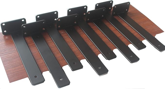 4 Pack - 11 inch Black Hidden L Shelf Bracket Iron Floating Shelf Brackets