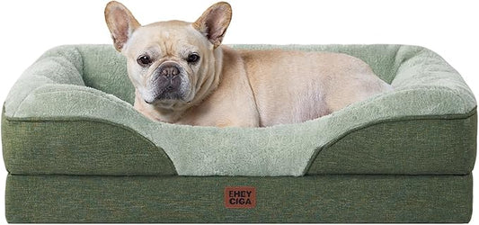 EHEYCIGA Orthopedic Dog Bed for Medium Dog, 30x20x6.5 Inch Memory Foam Dog Couch Bed with Sides, Waterproof Liner & Washable Removable Cover, Bolster Pet Sofa, Green