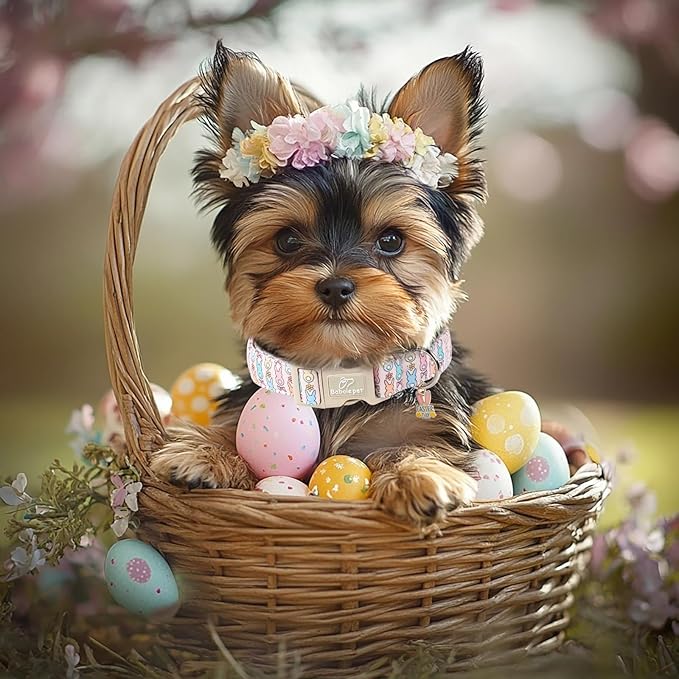 Easter Dog Collar for Small Dogs - Pastel Bunny Easter Collars for Female Dogs, Cute Spring Girl Dog Collar, Lightweight Adjustable Cartoon Holiday Pet Collars S
