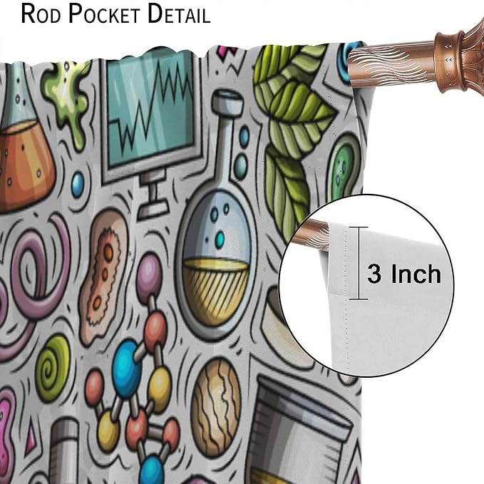 Science Symbols Kids Curtain Sketches Cartoon Chemistry Physics Geometry Education Pattern Print Window Drapes for Bedroom Living Room Kitchen Decor,2 Panel Set,72x63 Inch Blackout