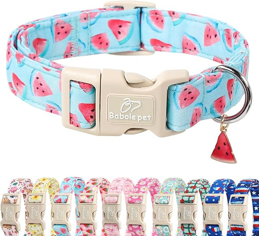 Adjustable Summer Dog Collar, Cute Watermelon Dog Collars for Large Dogs, Lightweight Quick-Release Buckle Collar for Boy&Girl Dogs L