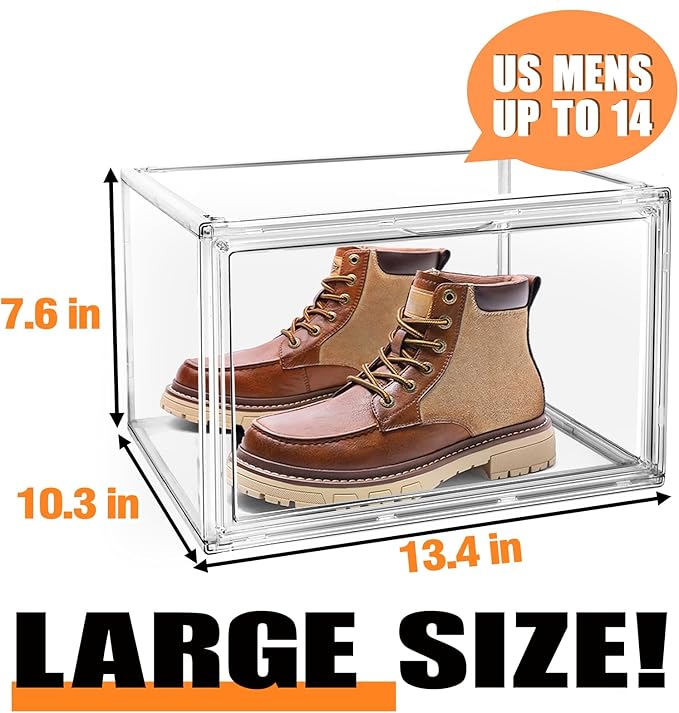 10 Pack Acrylic Shoe Display Case, Size 12 Sneaker Storage Box Stackable Shoe Containers with Magnetic Lid, Clear Shoe Storage Cabinet for Entryway, Closet, Underbed,Hallway, Bathroom, Balcony
