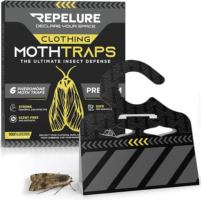 Premium Moth Traps for Clothes - Strongest Luring and Stickiest Closet Moths Traps - Killer Indoor Repellent for Closets (6 Pack)