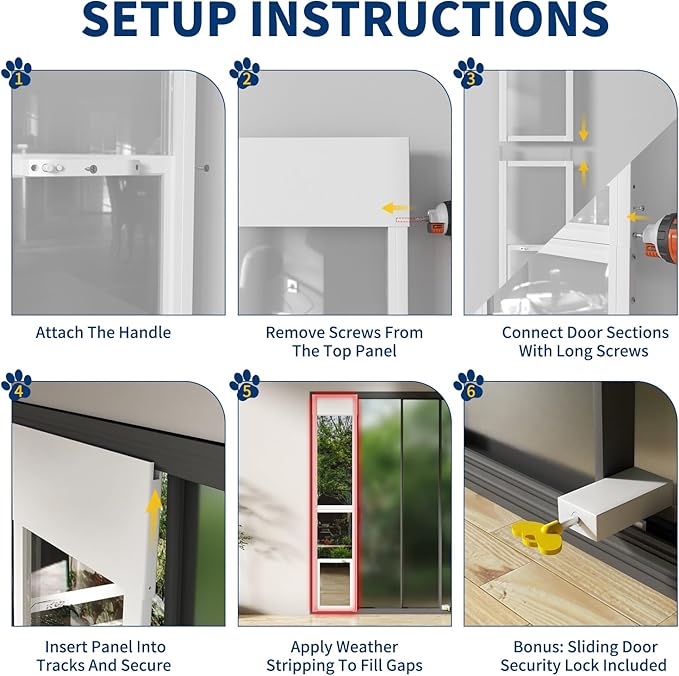 Docred Dog Door for Sliding Glass Door, 74 13/16" to 80 11/16" Adjustable Height Doggy Door for Sliding Doors, Pet Door Insert with Lock for Medium-Sized Dogs,White