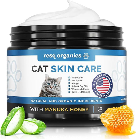 Cat Paw Balm Cat Cream 4 oz: Hot Spot Treatment for Cats Dermatitis, Mange Treatment, Cat Itchy Skin Relief for Dry Skin, Pet Wound Care, Natural Allergy Relief with Manuka Honey, Aloe Vera, Vitamin E