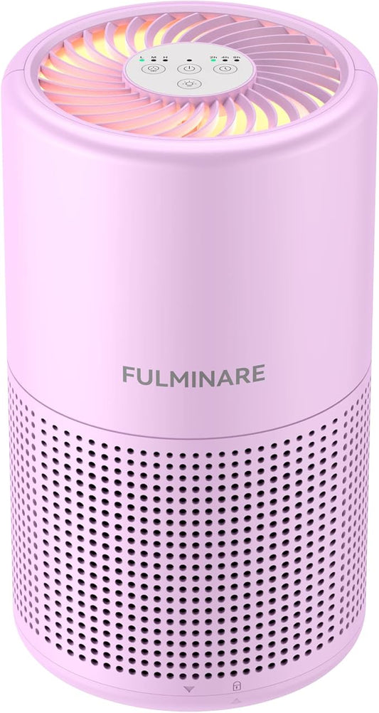 FULMINARE Air Purifiers for Home Bedroom H13 HEPA Air Purifier, 3 Speeds, Timer, 24dB, Small Mini Air Purifier with Night Light, Purple
