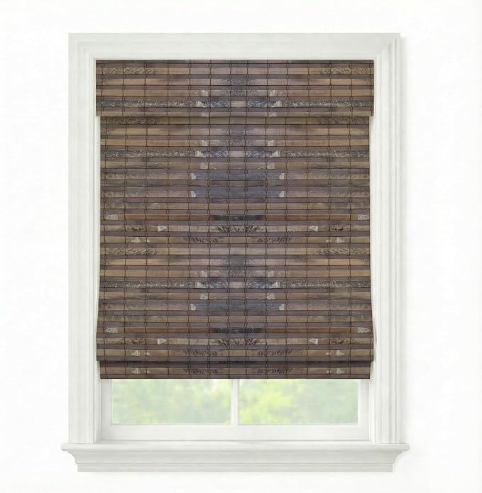 Cordless Woven Wood Roman Shades, 43W x 60H, Hatteras Cocoa, Sizes 20-72 Wide