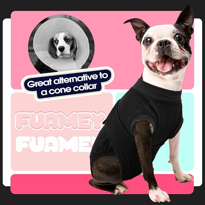 FUAMEY Dog Recovery Suit Male,Dogs Surgery Neuter Suits Puppy Spay Shirts for Female Protect Dog's Skin Anti Licking Abdominal Wounds Doggie Onesie Pet Bodysuit Alternative to Cone Black XL