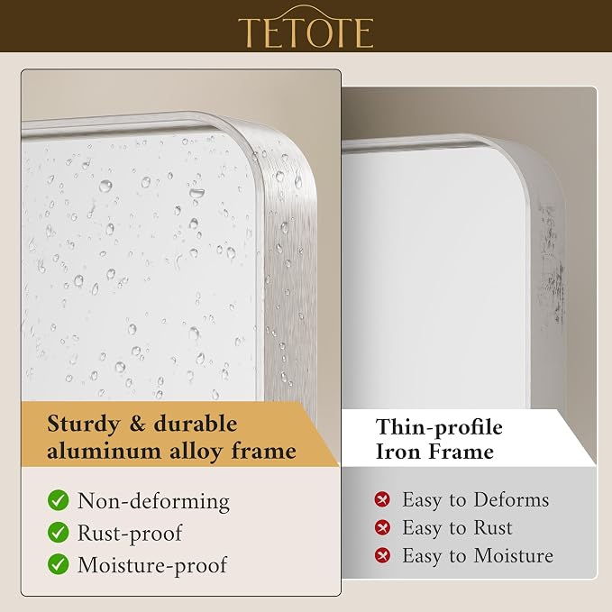TETOTE Brushed Nickel Bathroom Mirror 48 x 30 Inch