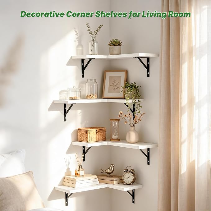 NATURE'S SOURCE Corner Floating Shelves Set of 4, Corner Shelves Wall Mounted