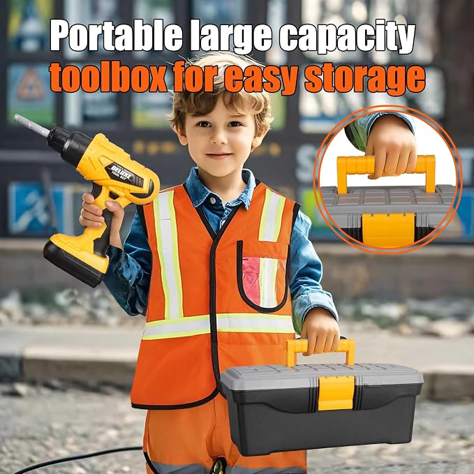 Zealous 48pcs Kids Tool Set with Tool Box & Electronic Toy Drill, Pretend Play Construction Kits for Kids Ages 3-5 Years Old, Toddler Boy Toys