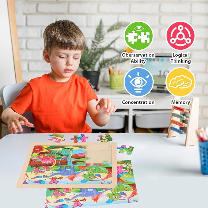 Puzzles for Kids Ages 4-6, 4 Packs 24 Piece Wooden Jigsaw Puzzle for Toddlers 5-8, Preschool Educational Puzzle Boards Toys Gifts for 4 5 6 7 8 Boys Girls