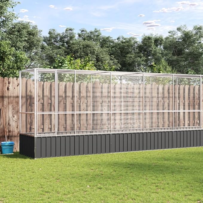 Large Metal Heavy Duty Walk-in Aviary Cage with Extension, Ample Activity Space Bird Cage with Lockable Door Also for Chickens and Rabbits, Silver 410.4"x42.1"x83.5" Steel,-517